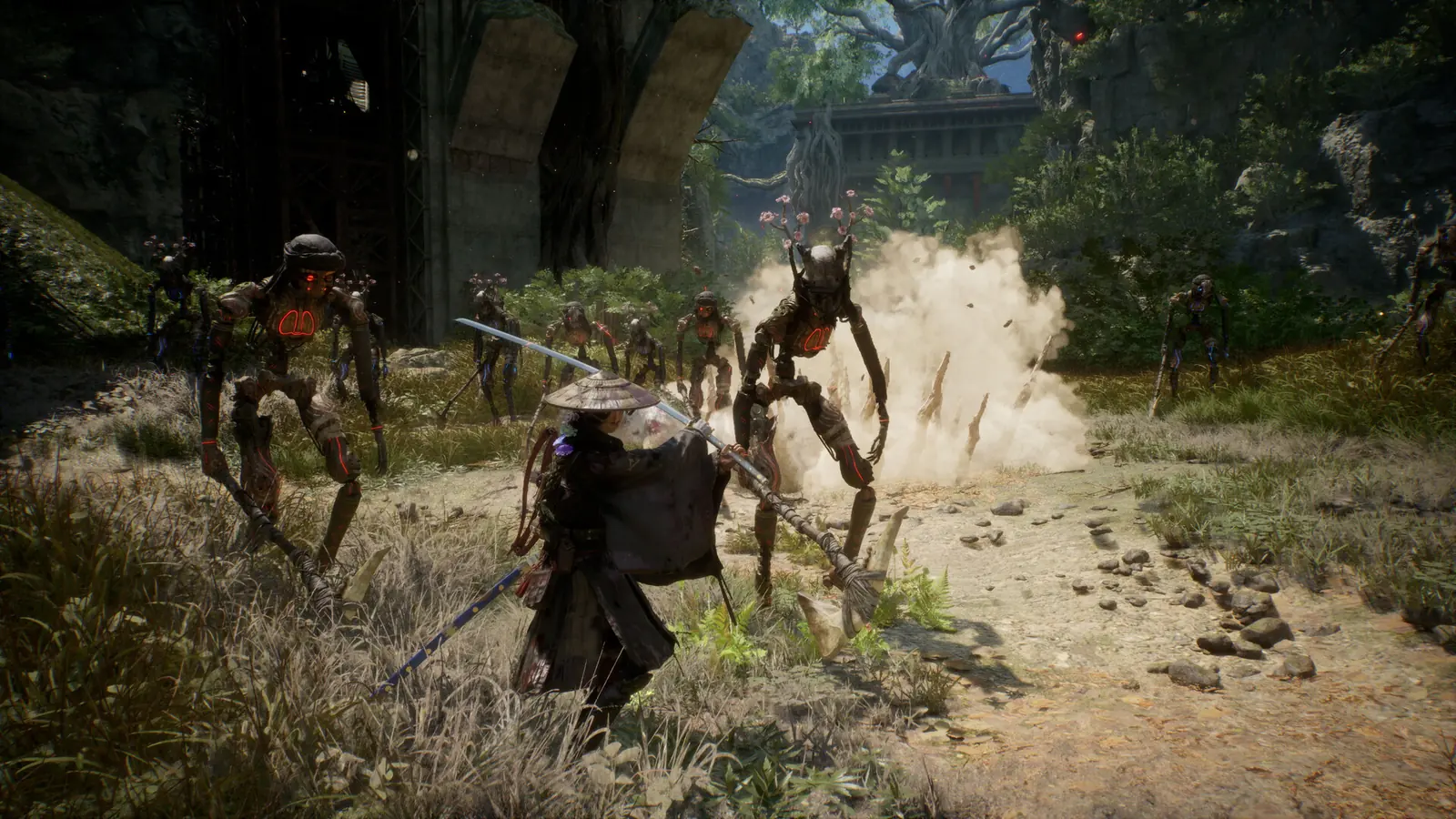 Emma and Koo move through a nature-reclaimed environment in an official Beast of Reincarnation screenshot.
